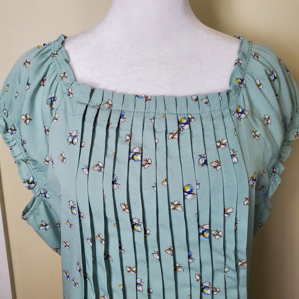 April Cornell Floral Prarie Dress Cottagecore Light Green XL Pleated Extra Large